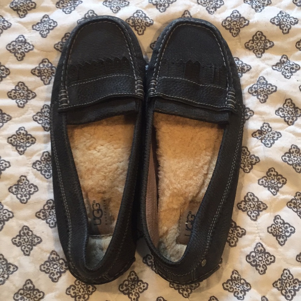 Women’s black leather Ugg loafers